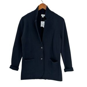 New J CREW Blazer Cardigan Sweater Cotton Knit 2 Button Black